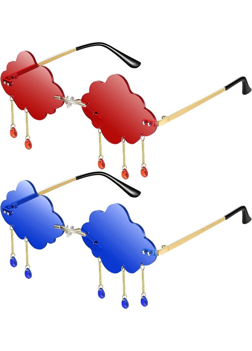 Set 2 Ochelari de soare fara rama, forma de nori cu ciucuri, multicolor