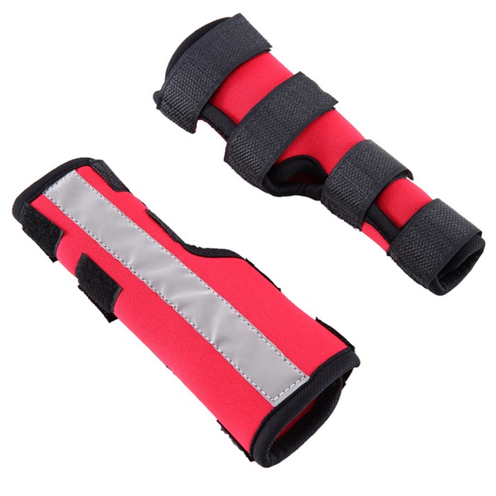 Orteza terapeutica pentru articulatie picior caine, neopren, rosu, reflectorizant, set 2 bucati