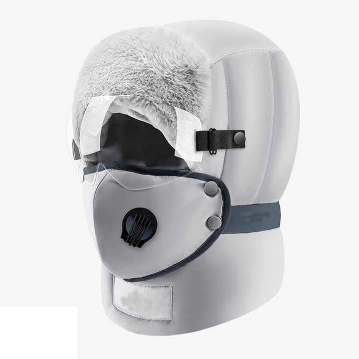 Jormftte unisex téli sapka, teljes maszk és védőszemüveg szettben, hidegálló, világosszürke