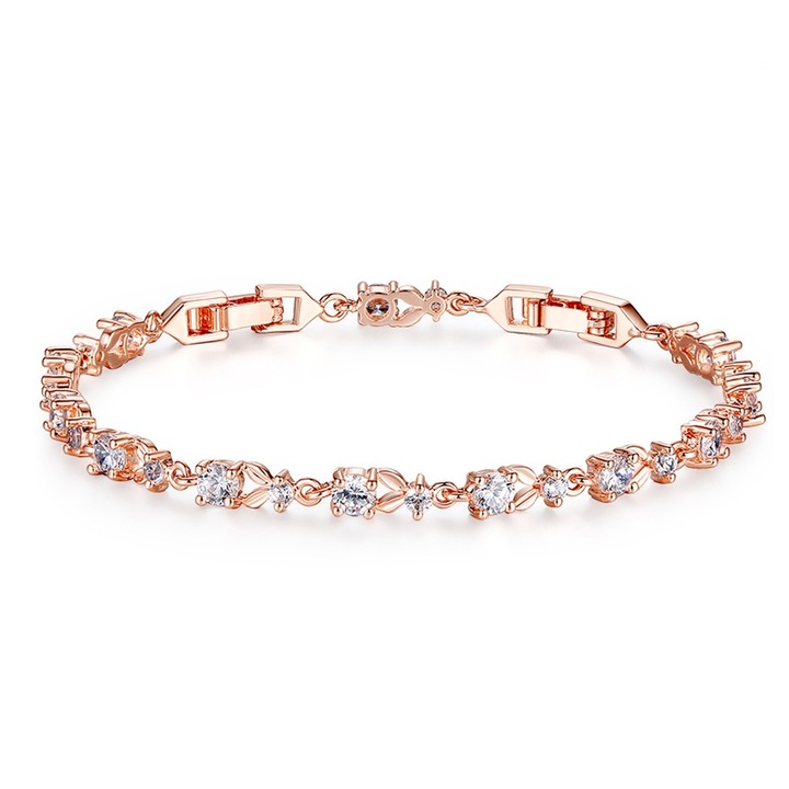 Bratara cu zirconii, auriu, cupru, hipoalergenica