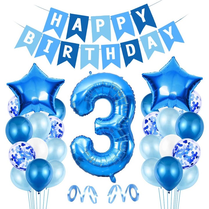 Baloane de petrecere albastre, 10, 25 cm, cu confetti, latex, pentru petrecere, decoratiuni pentru bannere de ziua de nastere, a 3-a aniversare