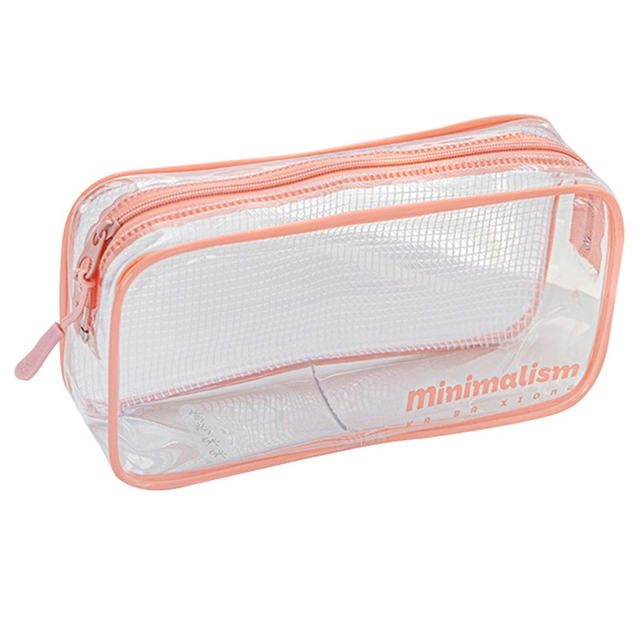 Penar multifunctional, PVC, Inchidere cu fermoar, 19 x 10 x 5.5 c, Roz/Transparent