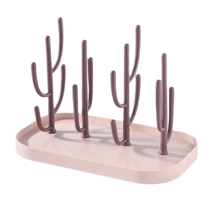 Suport uscare biberoane QttvbTna, design arbore, Polipropilena, 15x26x15.5cm, Roz