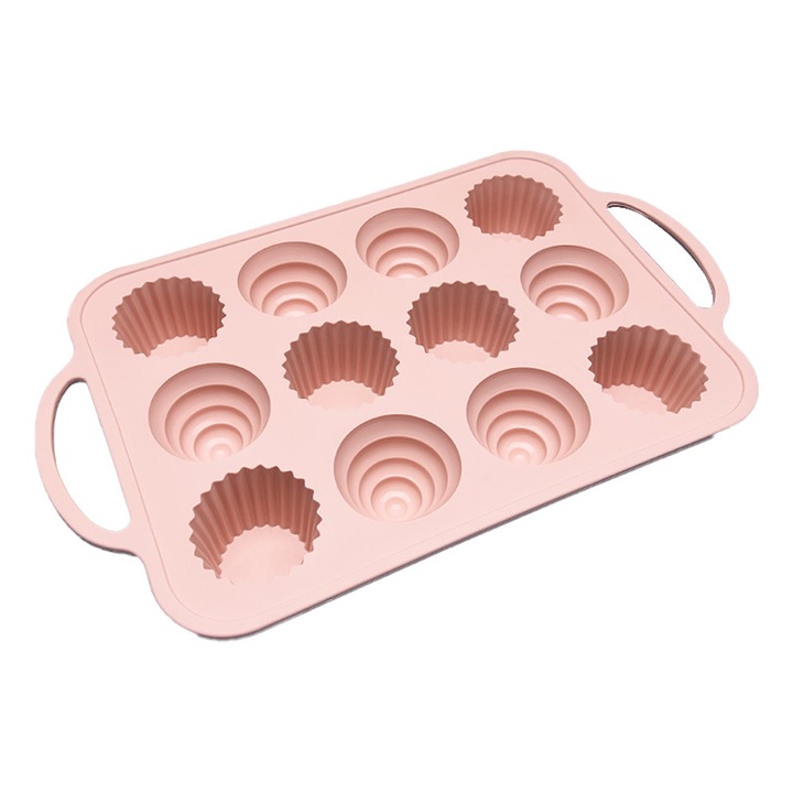 Szilikon muffinforma, 12 db-os, könnyen tisztítható, rózsaszín