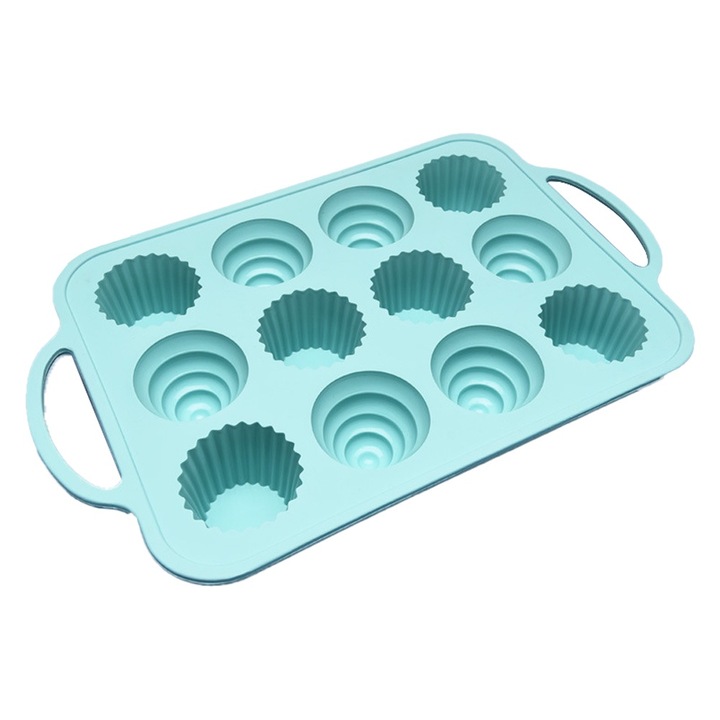 Szilikon muffinforma, 12 rekesszel, könnyen tisztítható, türkiz
