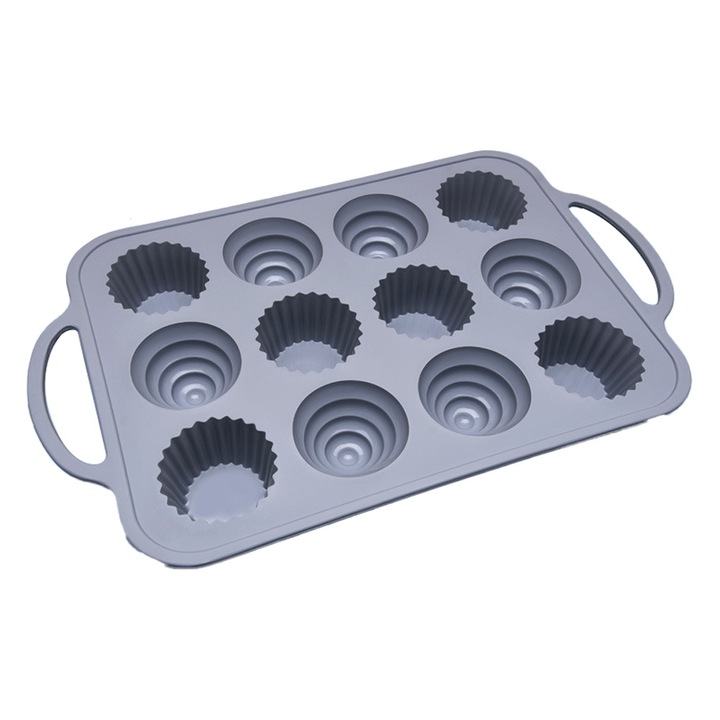 Szilikon muffinforma, 12 db-os, könnyen tisztítható, szürke