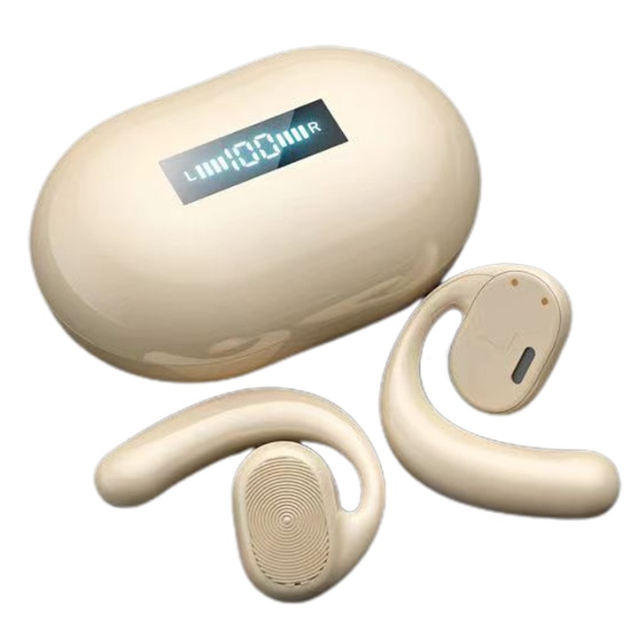 Casti wireless open ear, cu carlig, confortabile, negru, cu etui incarcare