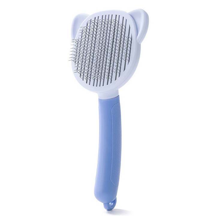 Öntisztító kefe kutyáknak és macskáknak, QttvbTna, 2,5x21,5x9 cm, ABS/rozsdamentes acél, kék/fehér