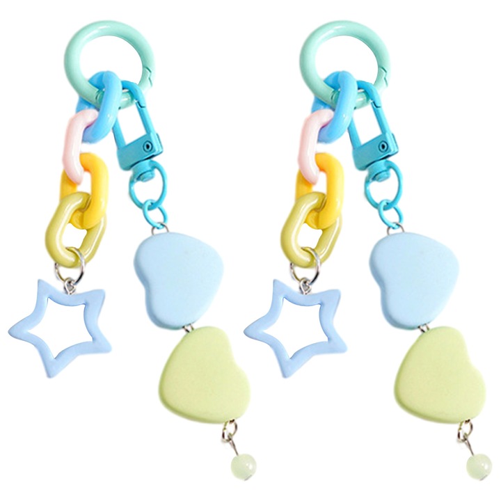 Brelocuri Zeaicos set 2 bucati, charm colorat, inima, ciucure, multicolor, 11x12cm
