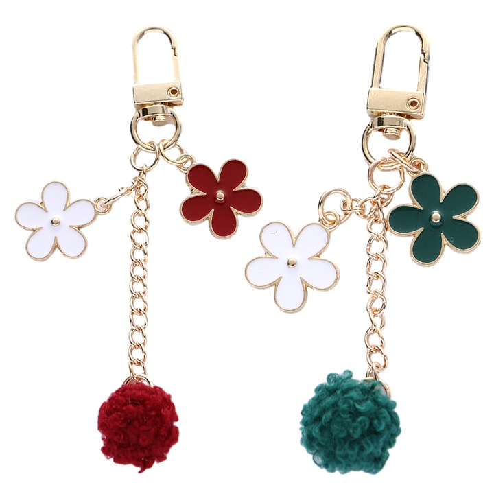 Brelocuri Zeaicos set 2 bucati, flori emailate, negru+galben, rosu+verde, 9x3cm