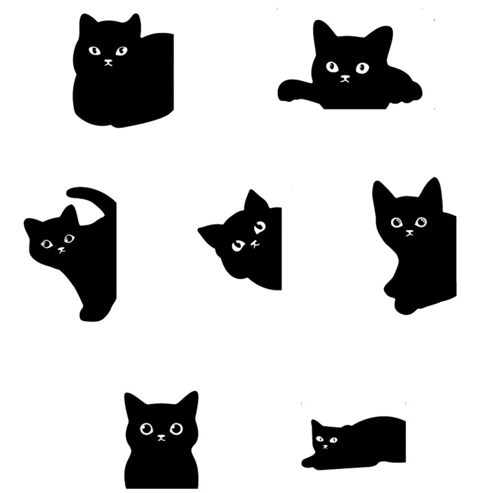Set 7 semne de carte magnetice, Cozevdnt, Pisici, Negru