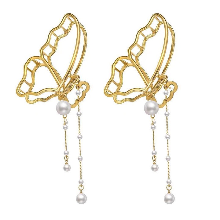 2 db-os QttvbTna hajcsat szett, arany pillangók, arany, 10x5,5 cm