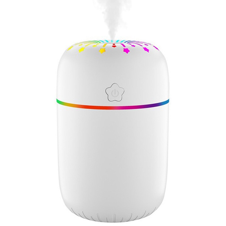 Hordozható mini párásító 300ml, USB, színes, 2 üzemmód, automatikus kikapcsolás