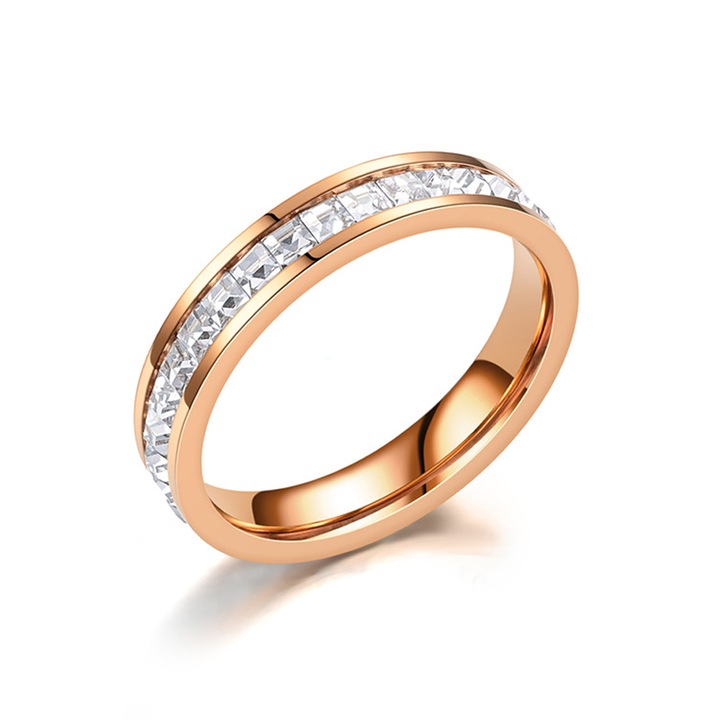 Inel de logodna, QttvbTna, Otel titan/Zirconiu, Rose gold/Argintiu, 56mm