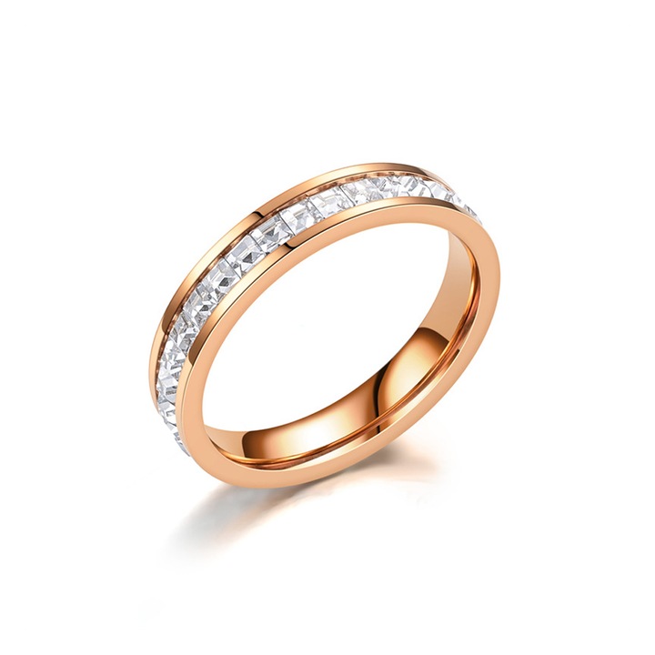 Inel logodna, QttvbTna, Otel titan/Zirconiu, Rose gold/Argintiu, 50mm