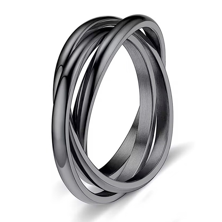 Inele interconectate pentru dama, negru, inox, circumferinta 57mm