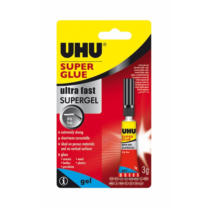 Super Glue Gel Uhu 3g, adeziv pentru plastic, metal, ceramica, multicolor