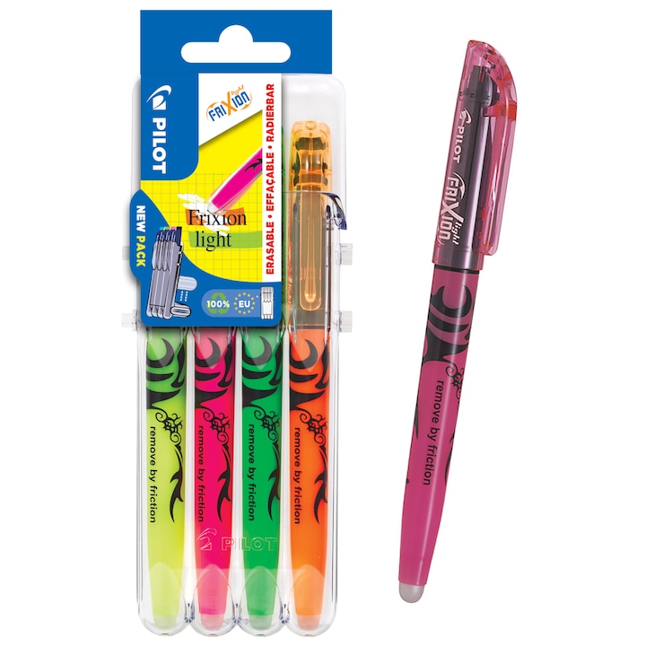 Set de markere Pilot Frixion, stergibile, 4 culori, varf 4mm