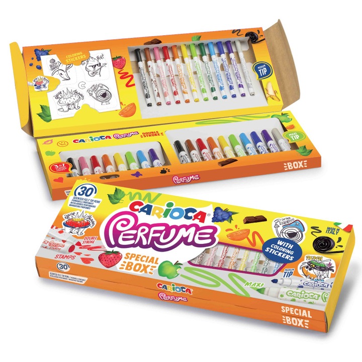 Set 30 carioci parfumate cu stickere, Carioca, multicolor