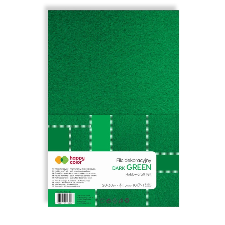 Ръчна хартия HAPPY COLOR комплект от 10 листа 20х30см дебелина 1.5мм тъмнозелена