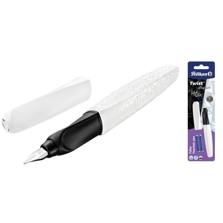 Stilou Pelikan Twist cu 2 cartuse, ergonomic, alb