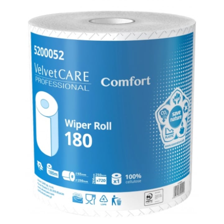 Servetele industriale Velvet, 2 Straturi, 720 foi, 180 m, Alb