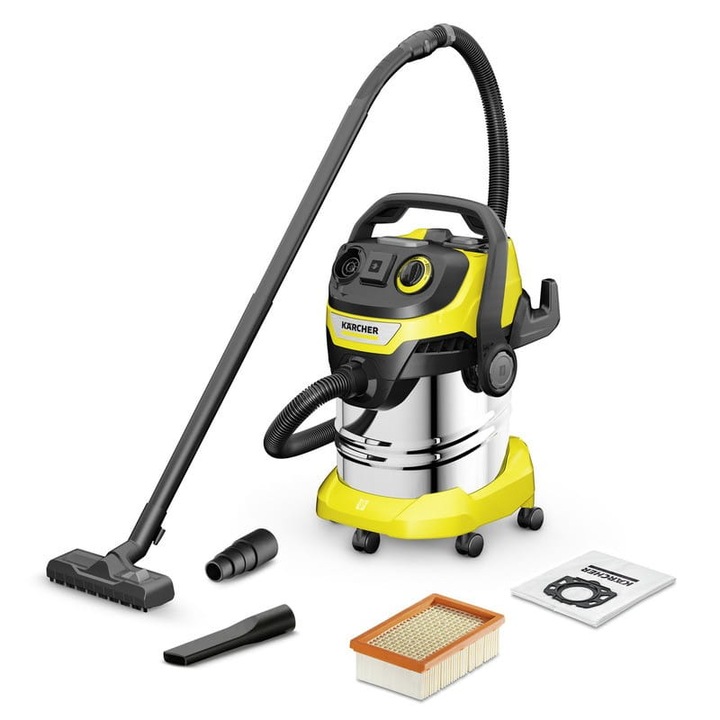 Aspirator universal Karcher WD 5 P, uscat/umed, 1100W, negru/galben, 25l