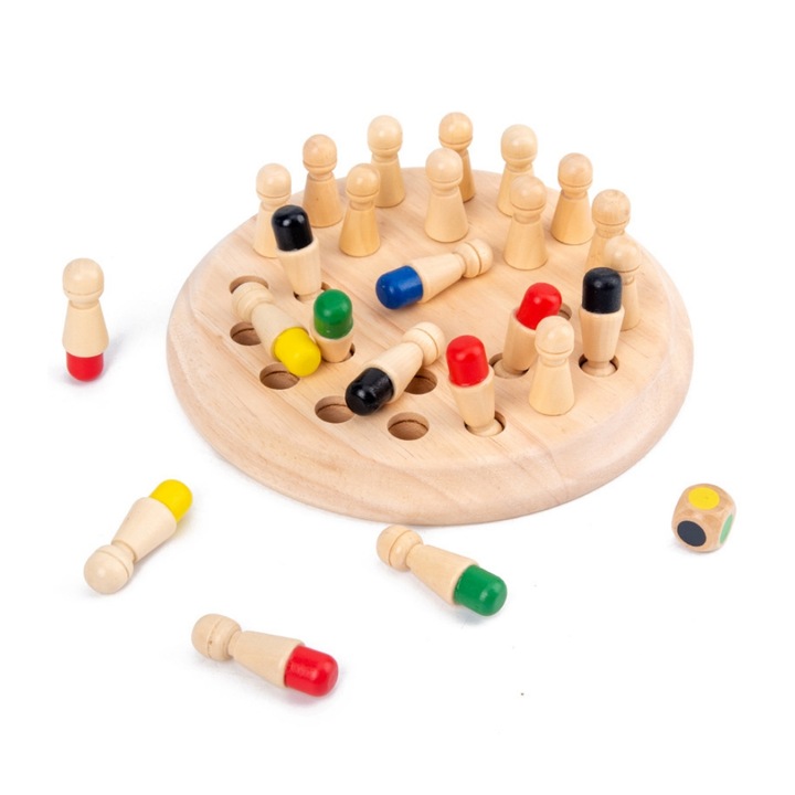 Jucarie educationala din lemn, set sah cu tabla, 24 piese, 17x6cm