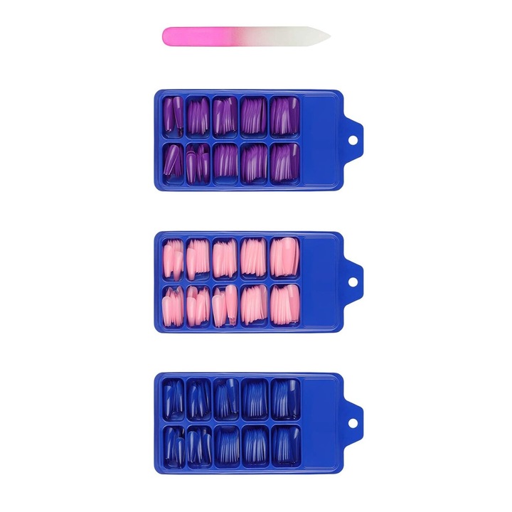 Set 3 cutii unghii false, 10 marimi, cu pila