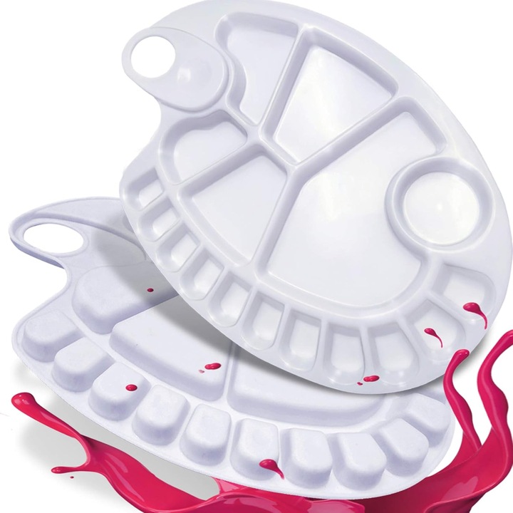 Paleta pictura acuarela, cu orificiu pentru deget, 17 compartimente, plastic, 30x20cm, alb