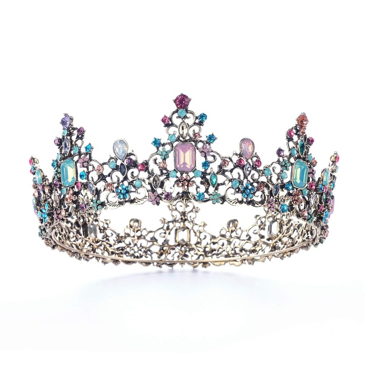 Coroana regina, diadema cu strasuri, design baroc, multicolor, 7x2.4 inch