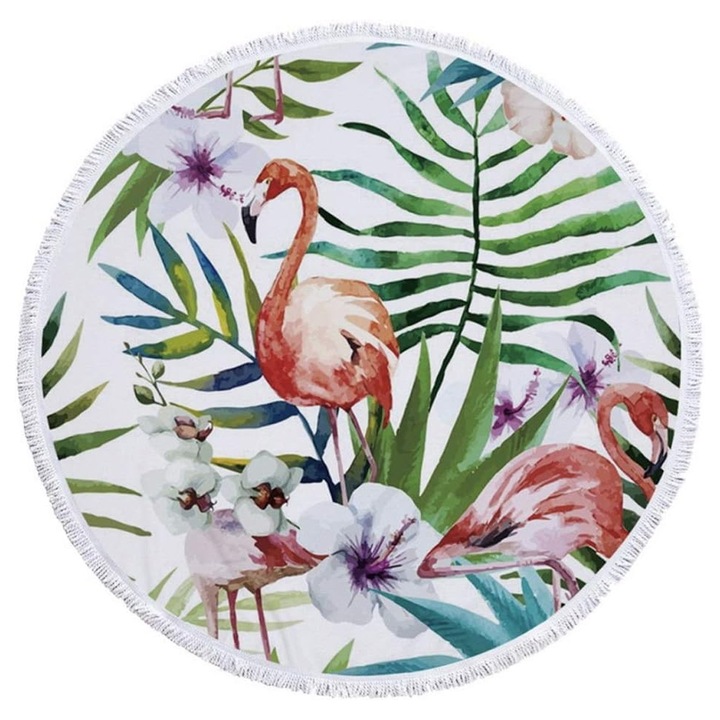 Кръгла плажна кърпа, микрофибър, бохо дизайн с ресни, мултифункционална, 152см