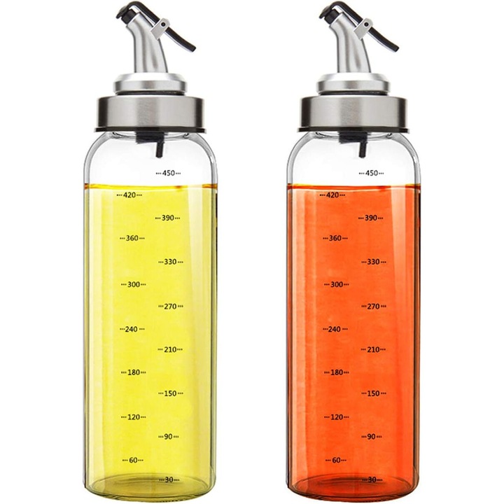 Set 2 Sticle pentru Ulei si Otet, Transparente, Rezistent la Temperaturi Inalte