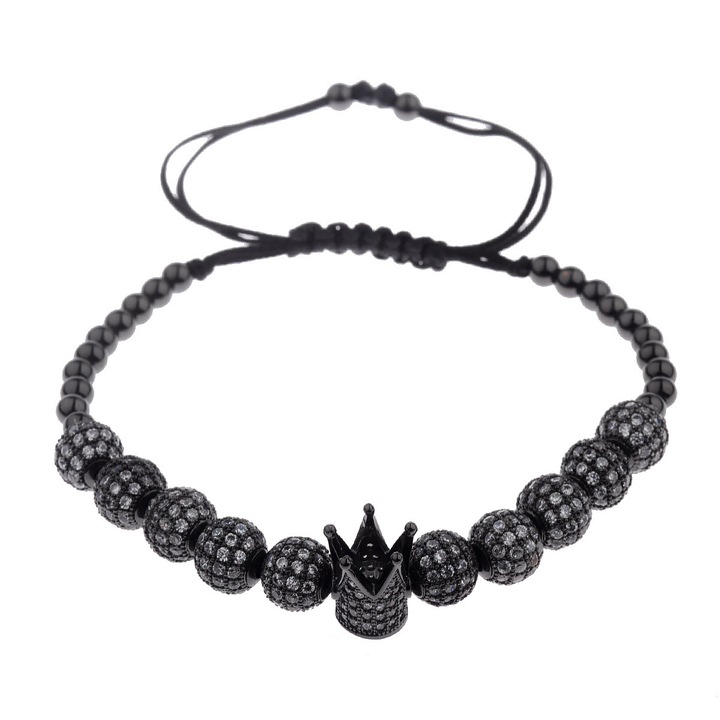 Bratara coroana aurie pentru barbati, design luxos, ajustabila, cu zirconii, set