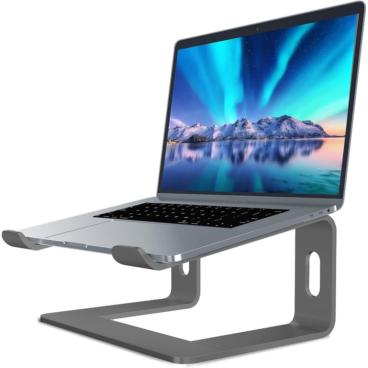 Suport notebook, Elevator ergonomic din aluminiu, pentru laptopuri 10-15.6 inch, argintiu, design portabil