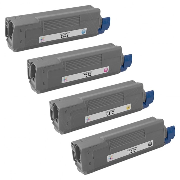4 db tonerkazetta készlete C612 fekete, kék, piros, sárga 24000 oldal többszínű kompatibilis OKI C612dn / C612n