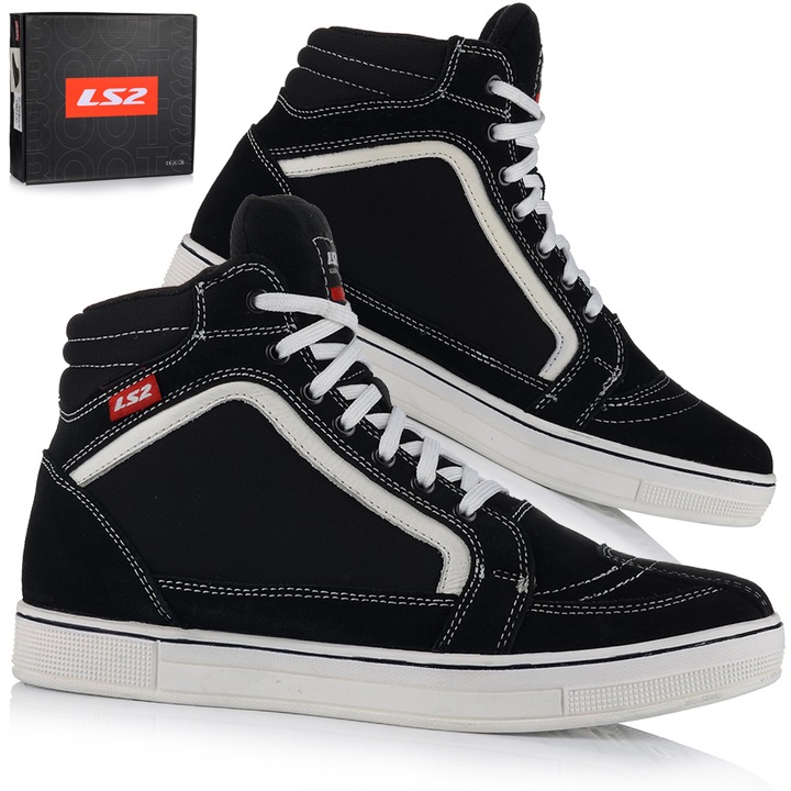 Ghete moto, LS2 Doron, Alb/Negru, Unisex, Cizme moto, marime 43