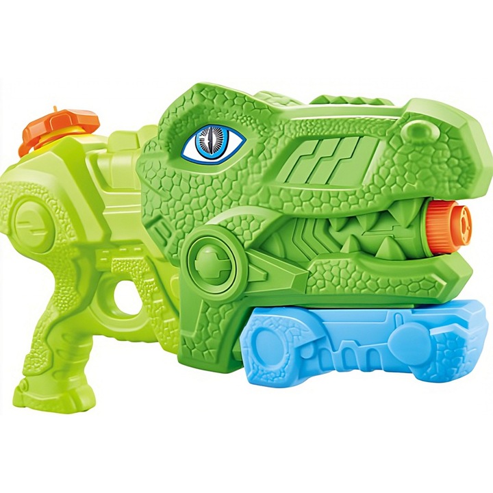 Детски воден пистолет, Comando Game, за плаж/басейн, 660 мл резервоар, възраст 6+, модел Тиранозавър, зелен