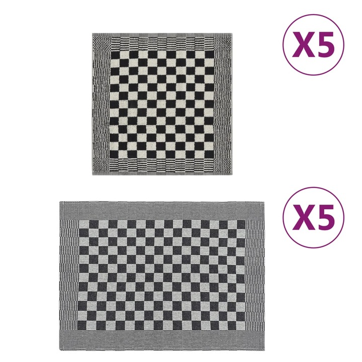 Set de prosoape vidaXL, 10 buc., Negru si alb, bumbac, 1.1 kg