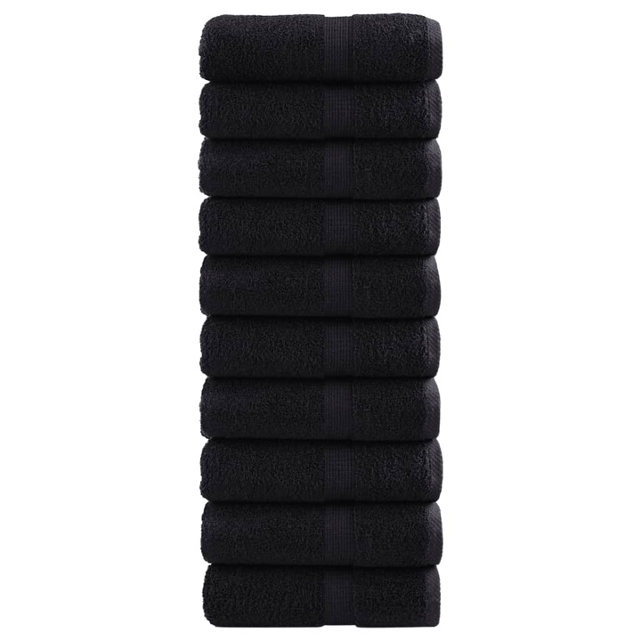 Комплект премиум кърпи за лице SOLUND vidaXL, 10 бр, черни, 30x30 см, 600 gsm, 0.49 kg