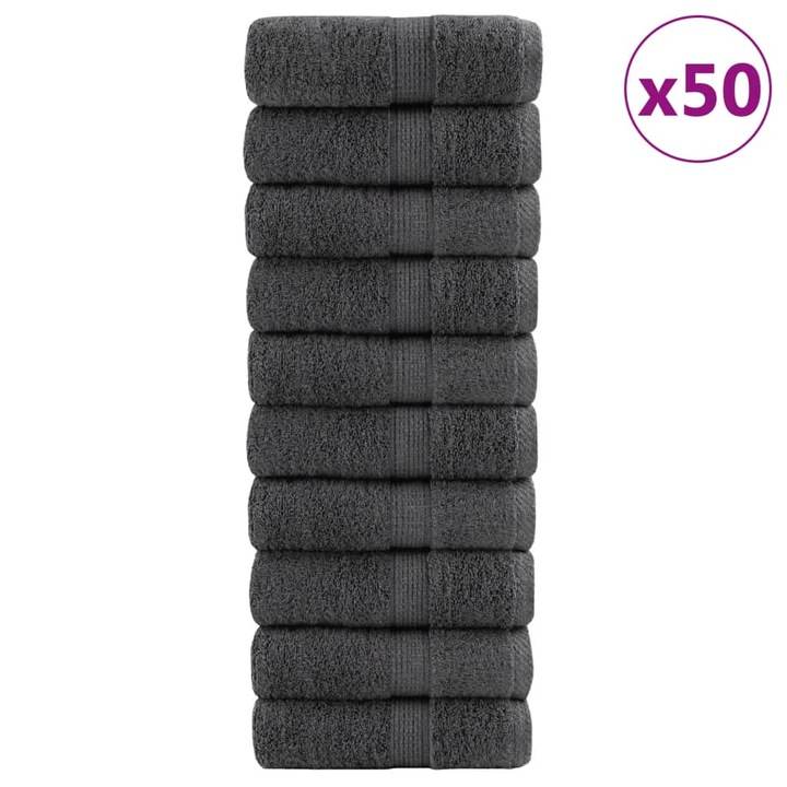 SOLUND vidaXL prémium kéztörlő szett, 50db, antracit, 30x30cm, 600gsm, 2.48 kg