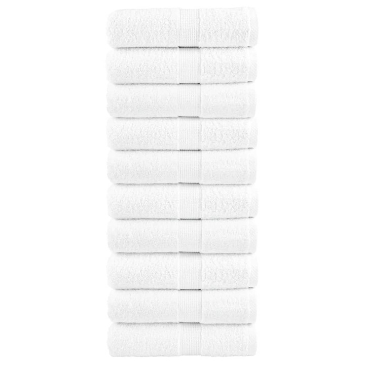 Комплект премиум кърпи за лице SOLUND vidaXL, 10 бр, бели, 30x30 см, 600 gsm, 0.49 kg
