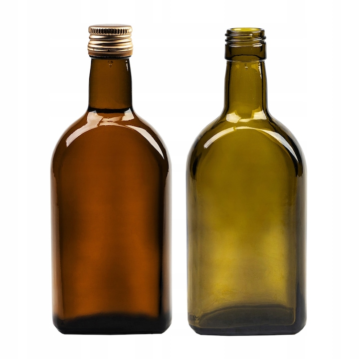 Sticla din Sticla, SuperButelki, Model Jagermeister, 350 ml, Sticla Intunecata, Pentru Tincturi si Rom, Set cu Capac, Protejeaza Impotriva Razelor UV, Durabila si Solida, Maro Inchis