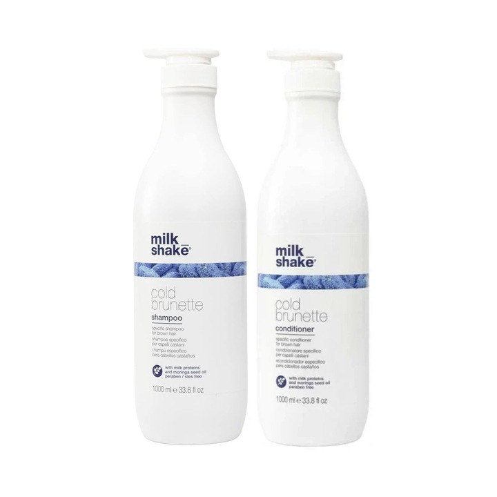 Pachet pentru neutralizarea tonurilor de rosu, portocaliu si galben, Milk Shake, Cold Brunette, Sampon 1000ml + Balsam 1000ml