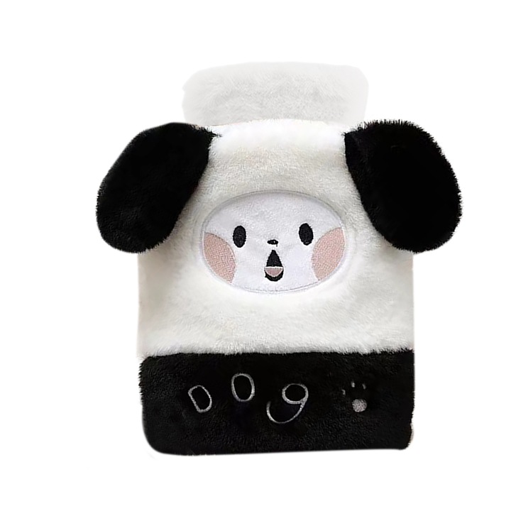 Perna pentru apa calda, Serene Sense®, capacitate 1l, din cauciuc, cu husa pufoasa, negru