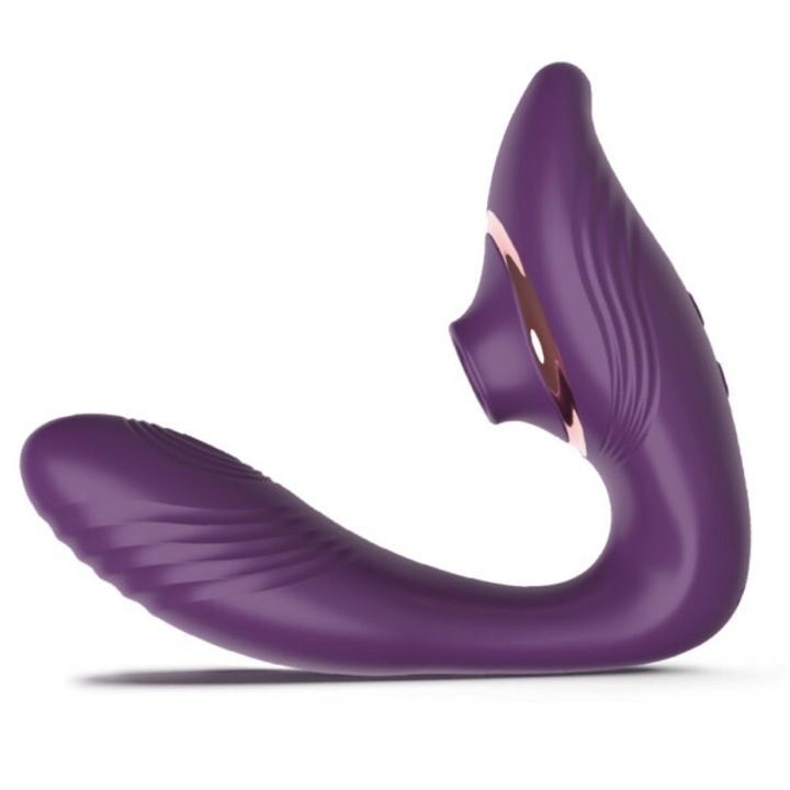 Vibrátor dupla stimulációs szexjátékok, 2 az 1-ben klitorisz és G-pont stimulátorral, szilikon/ABS, 10 szívó és rezgési mód, lila