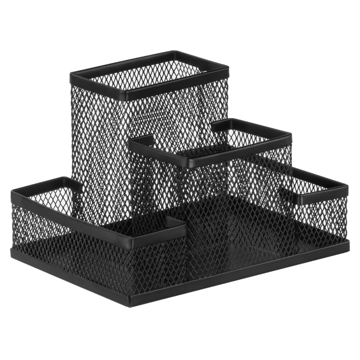 Organizator birou 2, Metal, 4 compartimente, Negru