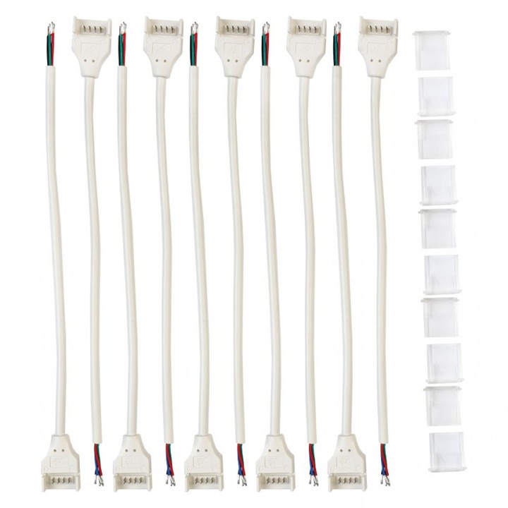 Csatlakozókészlet Lightex kábellel, 15cm, 4PIN, Vízálló LED szalaghoz RGB 6A 10mm, 10db/csomag