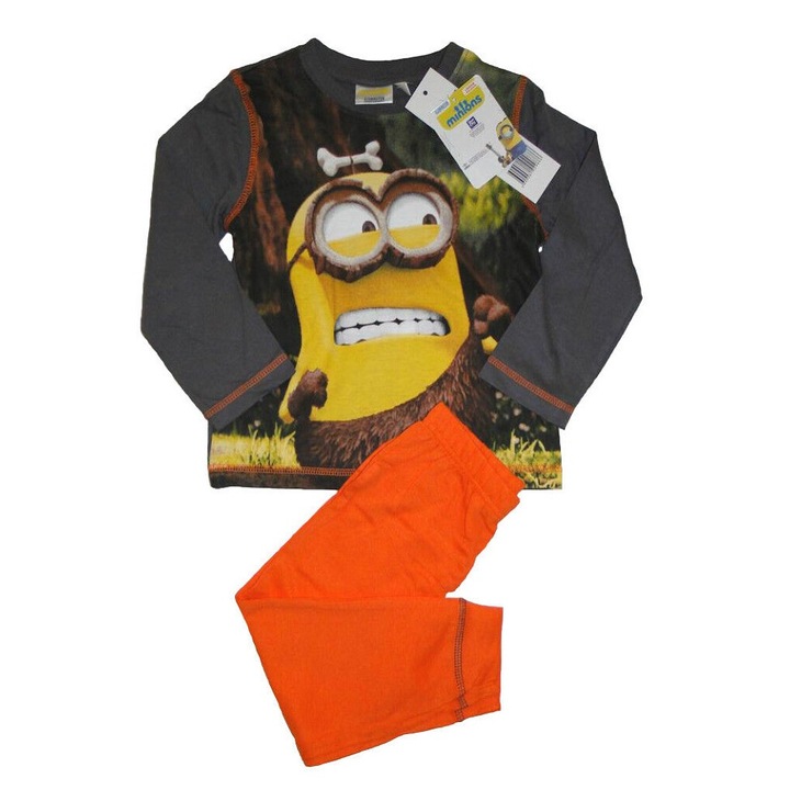 Детски пижами Minionki Minions, Disney, Памук, Сив, Оранжев, 104 см, 4 г