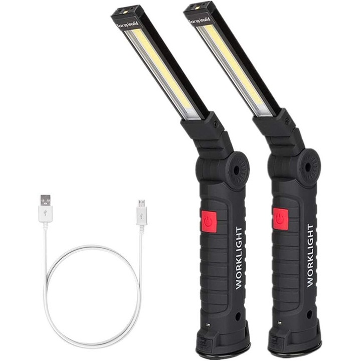 LED фенер Cozevdnt, 360 ротация, 5 режима на светене, магнитен, USB акумулаторен, черен